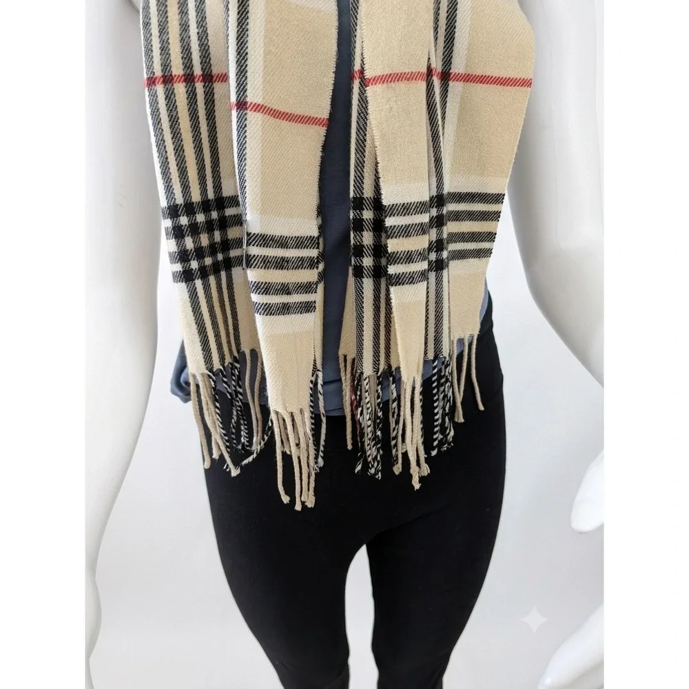 Vintage Cashmere Finished Made in Florence Italy Plaid Scarf